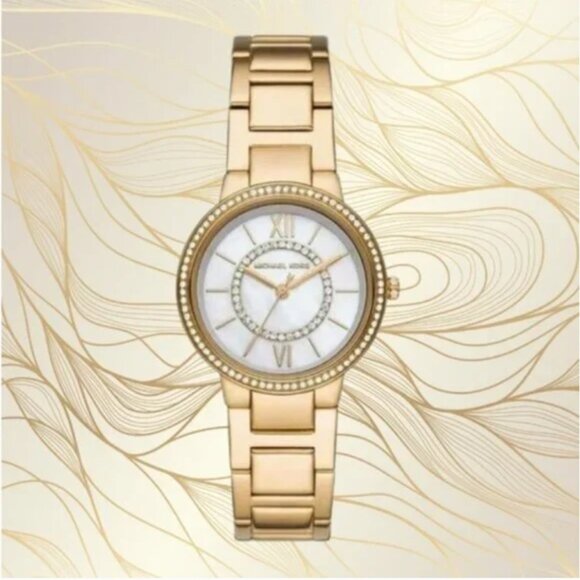 Michael Kors Gabbi Mother of Pearl Gold Tone Watch - Picture 1 of 3